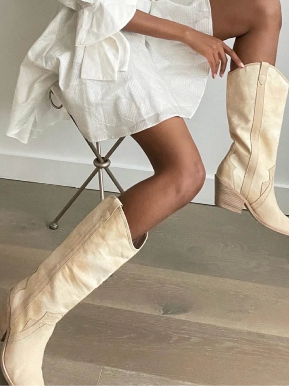 Dolce Vita Classic Cream Western Knee-High Boots - Women's Fashion